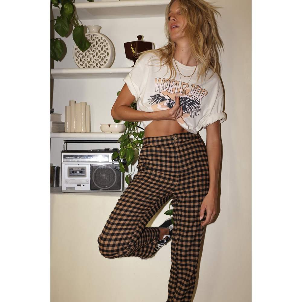 12th Tribe Bishop Tan Checkered Cropped Trousers Size MM